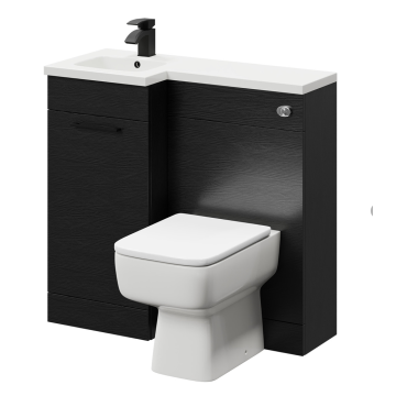 Napoli Combination Nero Oak 900mm Vanity Unit Toilet Suite with Left Hand L Shaped 1 Tap Hole Basin and Single Door with Matt Black Handle